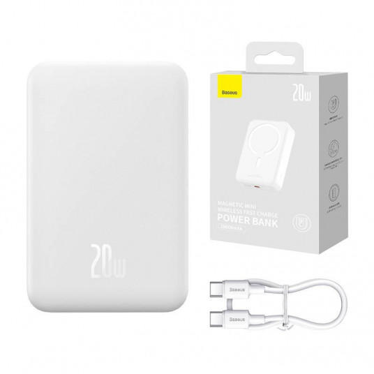Baseus Magnetic Mini 20000mAh 20W MagSafe balta