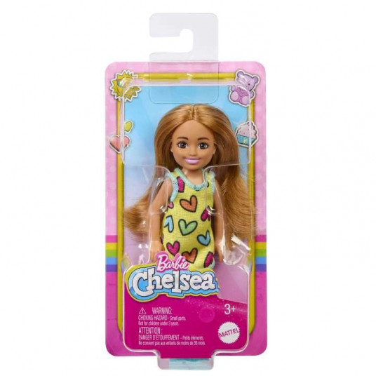 Chelsea Doll, Small Doll Wearing Removable Heart-Print Dress With Brunette Hair & Brown Eyes
