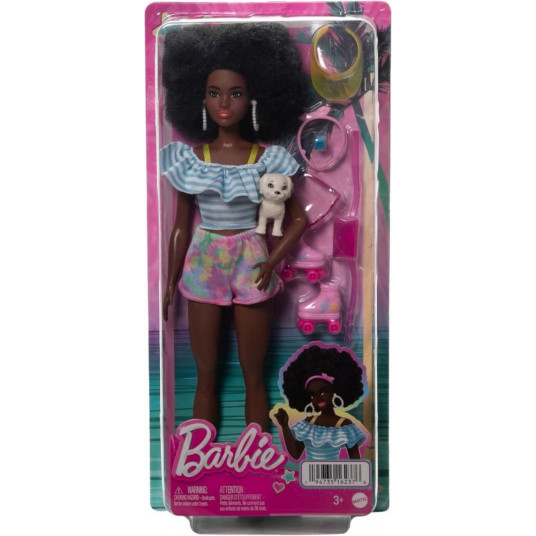 Doll Barbie with afro hairstyle and accessories