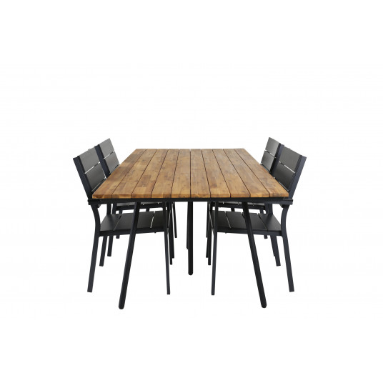 Lauko stalas Chan 200cm, Juodos kojos/Akacija+4 valgomojo kėdės Levels