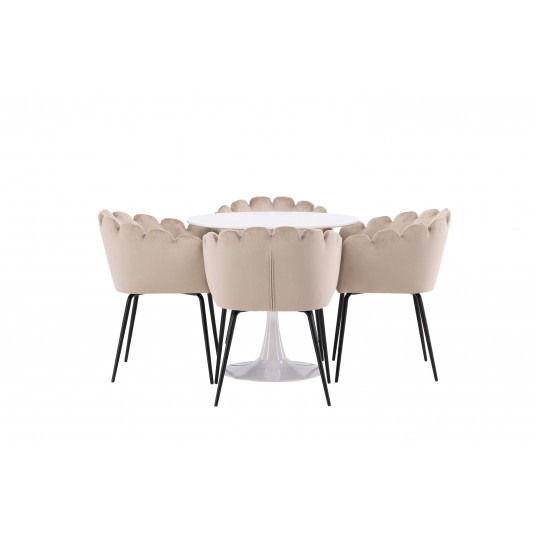 Valgomojo stalas Hamden, Balta + 4 kėdės Limhamn, Beige