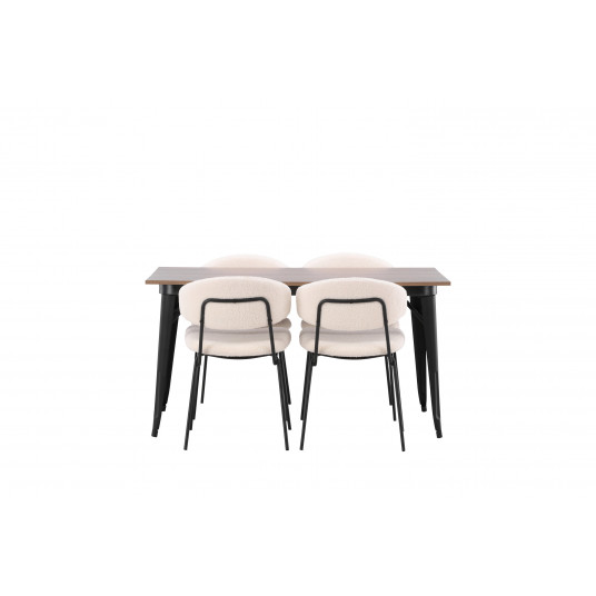 Valgomojo stalas Tempe, Juoda/Riešuto + 4 kėdės Chico, Balta/Juoda