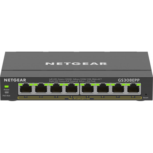 NETGEAR 8-Port Gigabit Ethernet High-PoE+ Plus Switch (GS308EPP) Valdomas L2/L3 Gigabit Ethernet (10/100/1000) Maitinimas per Eternetą (PoE) Juoda