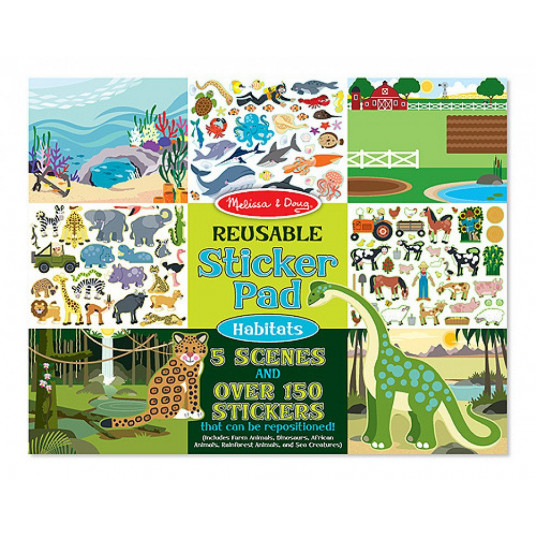 MELISSA&DOUG Daugkartinio naudojimo lipdukų knygelė „Gyvūnai“