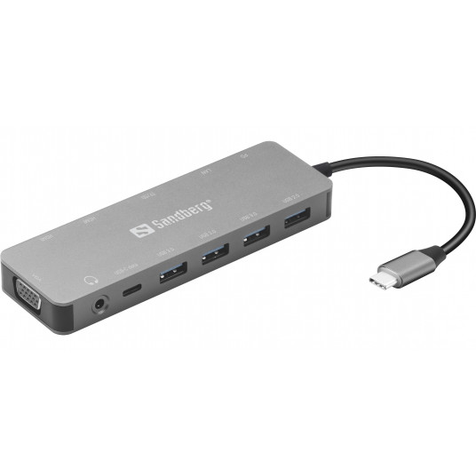 Dockingstation Sandberg USB-C > 4xUSB/2xUSB-C/2xHDMI/VGA/Ethernet/Audio/Kartenleser Grey
