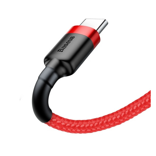 Kabelis Baseus USB2.0 A kištukas - USB C kištukas 0,5 m, QC3.0 su nailoniniu šarvu Cafule, raudonas