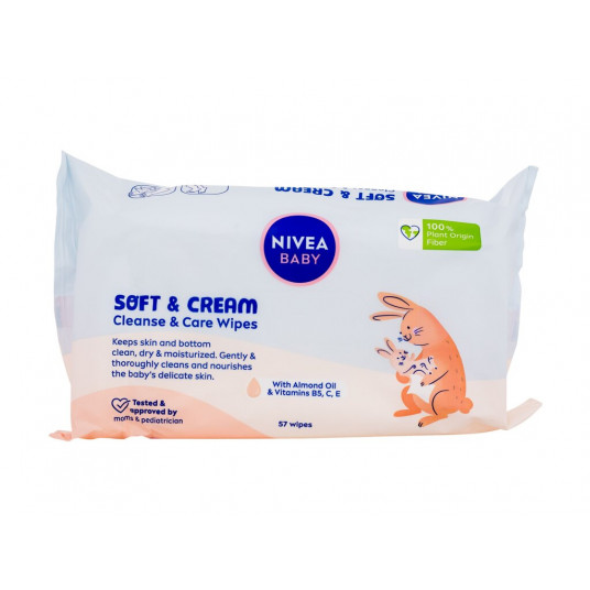 Valymo servetėlės Nivea Baby Soft & Cream Cleanse & Care servetėlės, 57 vnt