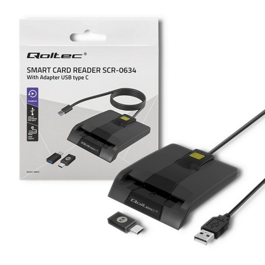 Qoltec 50634 Išmanusis Smart ID lustinių kortelių skaitytuvas SCR-0634 | C tipo USB