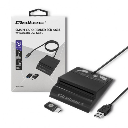 Qoltec 50636 Išmanusis Smart ID lustinių kortelių skaitytuvas SCR-0636 | USB tipas C