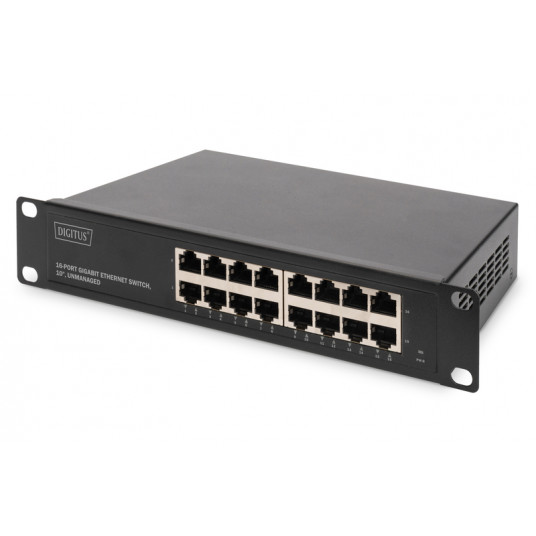 „Digitus“ 16 prievadų Gigabit Ethernet jungiklis DN-80115 10/100/1000 Mbps (RJ-45), nevaldomas, montuojamas ant stovo, maitinimo tipas vidinis, Ethernet LAN (RJ-45) prievadai 16