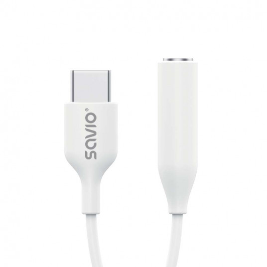 Garso adapteris - USB 3.1 C (M) tipo - 3,5 mm (F) lizdas - Baltas SAVIO AK-52