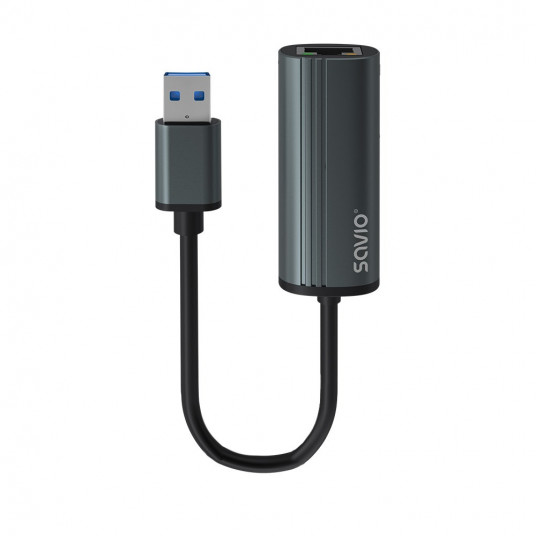 SAVIO USB-A 3.1(M) ir RJ-45 Gigabit Ethernet (F) adapteris, 1000 Mbps, AK-55, pilkos spalvos