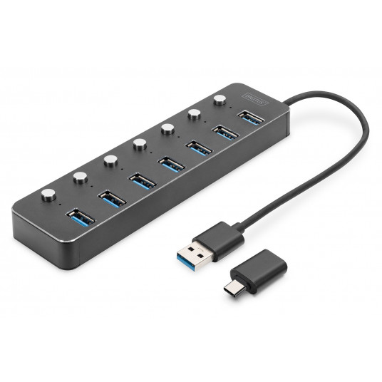 Digitus DA-70248 sąsajos šakotuvas USB 3.2 Gen 1 (3.1 Gen 1) Type-A 5000 Mbit/ai Pilka
