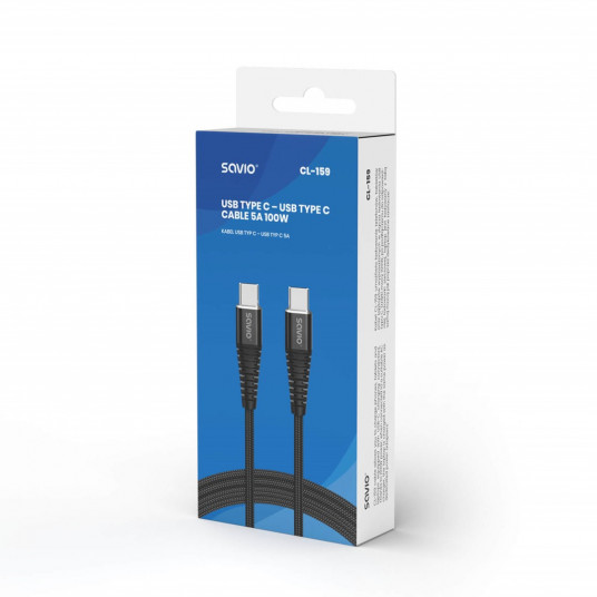 Savio CL-159 USB kabelis 1 m USB 2.0 USB C - USB C Juoda