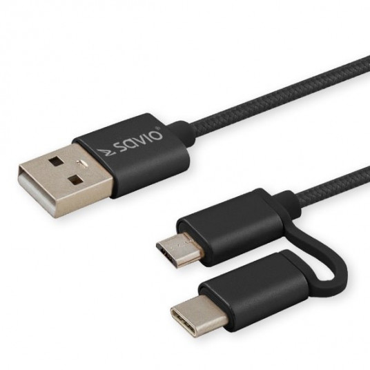 Savio CL-128 USB kabelis 1 m USB 2.0 USB A USB C/Micro-USB A Juoda