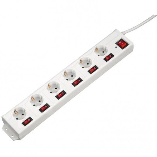 Extensioncord Hama  6-Way, Individually Switchable, 1.4m, White