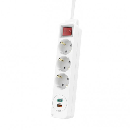 Extensioncord Hama 3-Way, USB-C-/USB, PD, 18W, White