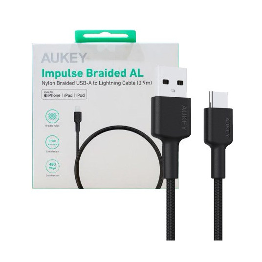 AUKEY CB-CD30 USB-C Type-C Power Delivery PD 3A 0,9m Nailonas Juoda