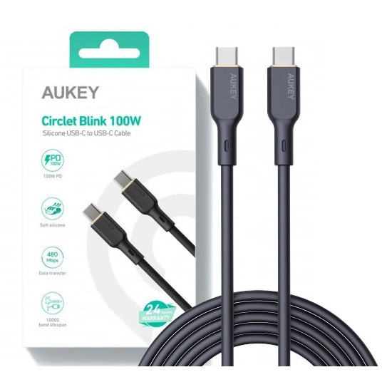 AUKEY CB-SCC102 USB-C Type-C Power Delivery PD 100W 5A 1,8m Silikon Juoda