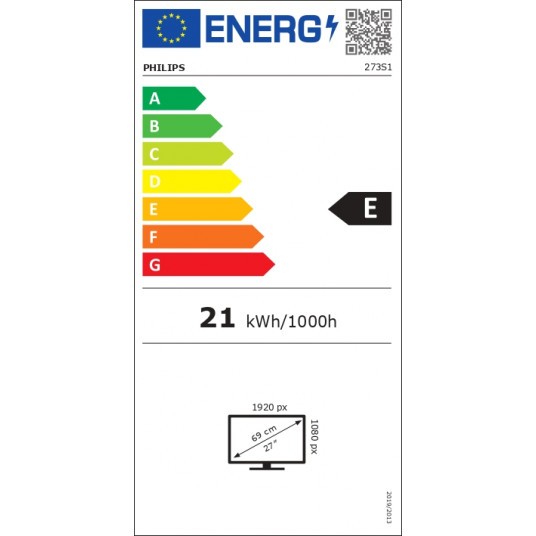 PHILIPS 273S1/00 27" LCD Monitor IPS/1920x1080/16:9/300cd/m2/4ms/ HDMI USB DP