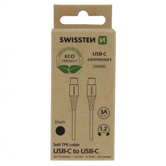Swissten Soft 3A USB-C – USB-C duomenų ir įkrovimo laidas 1,2 m
