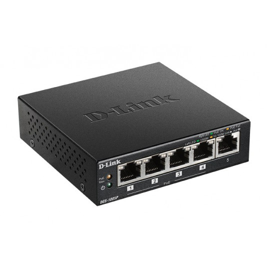 D-Link DGS-1005P/E tinklo komutatorius Ne-valdomas Gigabit Ethernet (10/100/1000) Maitinimas per Eternetą (PoE) Juoda