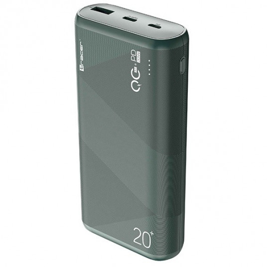 TRACER TRABAT47095 Powerbank Išorinis akumuliatorius 20000 mAh 1x USB-C PD 20W 1x USB QC 3.0 žalias