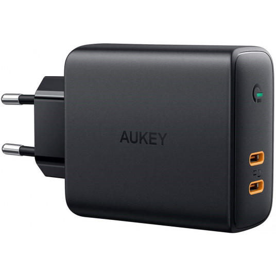 AUKEY PA-D5 GaN mobiliojo įrenginio kroviklis Juoda 2xUSB C Power Delivery 3.0 63W 6A Dynamic Detect