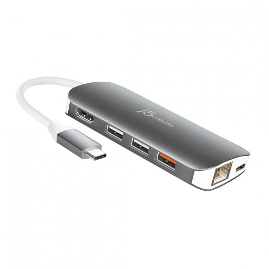 j5create JCD383 USB 3.2 Gen 1 (3.1 Gen 1) Type-C Sidabras, Balta
