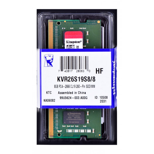 Kingston Technology ValueRAM KVR26S19S8/8 atminties modulis 8 GB DDR4 2666 MHz