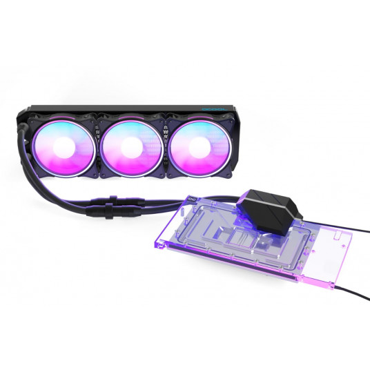„Alphacool Ice Grinder 2 AIO“ – 360 mm RTX 4080 Suprim su galine plokšte