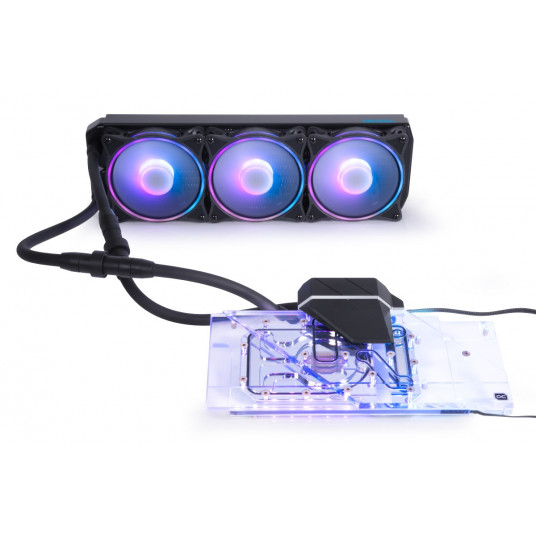 „Alphacool Ice Grinder 2 AIO“ – 360 mm RX 6800/6800XT ROG Strix/TUF su galine plokšte