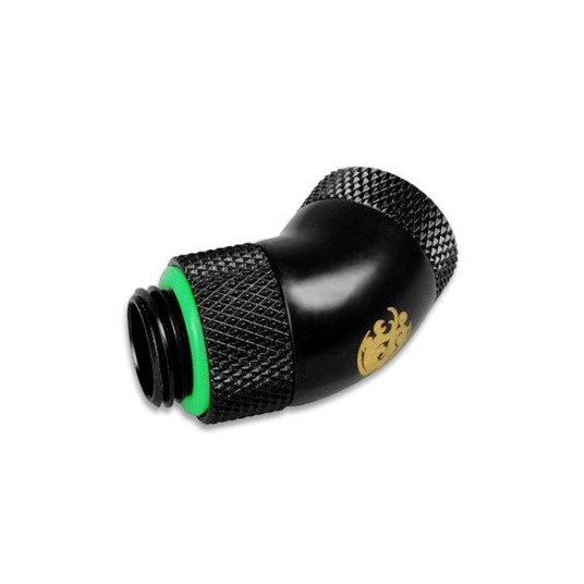 Bitspower adapteris 45 laipsnių G1/4 colio lizdas iki G1/4 colio lizdas – pasukamas, juodas