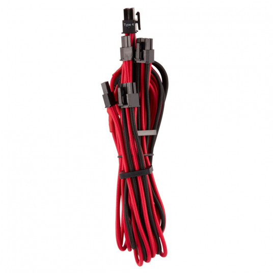„Corsair Premium“ rankovėmis „PCIe“ dvigubas kabelis, dvigubas paketas (4 kartos) – raudona/juoda