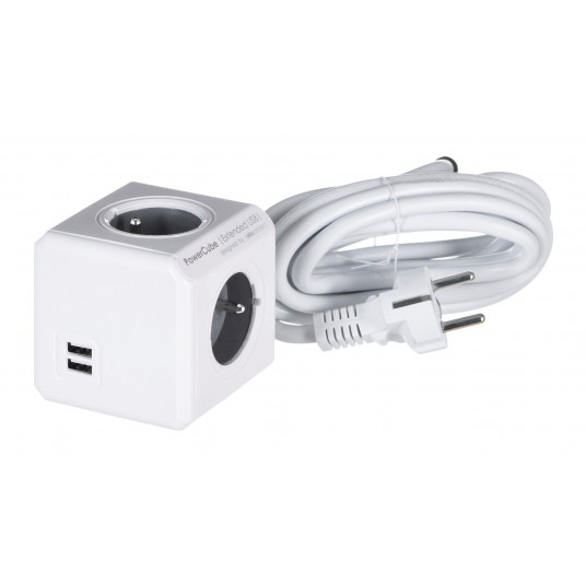 PowerCube Extended 4 lizdai 2x USB 3.0m pilka
