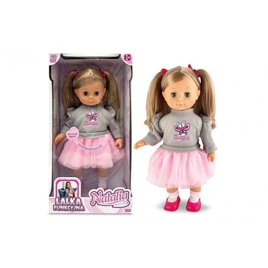 Natalia doll in a gray sweater, speaks Polish, 39 cm