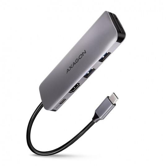 AXAGON HMC-5 USB-C šakotuvas, 2x USB-A, HDMI, 2x USB-C 3.2 Gen 1, 1x SD, 1x microSD, sidabrinė