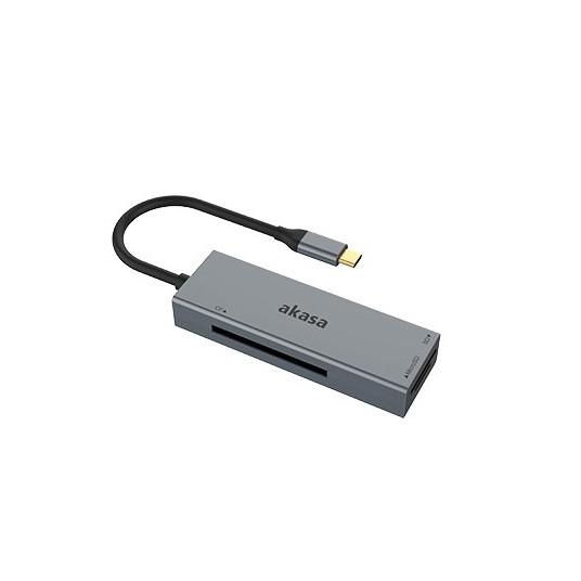 Akasa USB 3.2 Gen1 Type-C 3-in-1 kortelių skaitytuvas – sidabrinis