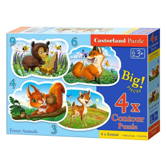 Dėlionė 4in1 3,4,6,9 dalių, Miško gyvūnai
