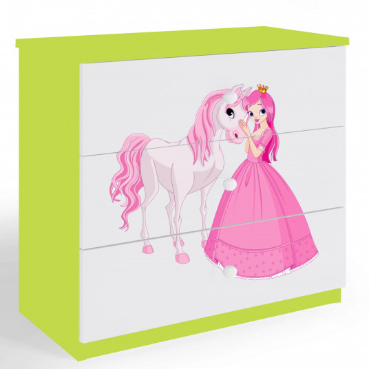 Komoda Babydreams - Princesė ir arklys, žalia