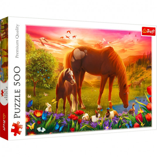 Puzzle 500 elements Horses in the meadow
