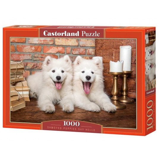 Puzzles 1000 elements Samoyed Puppies say hello