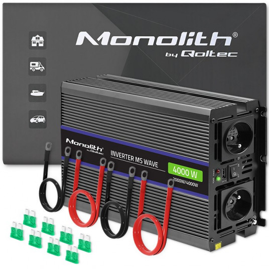 Qoltec Monolith 4000 MS bangų įtampos keitiklis | nuo 12V iki 230V | 2000/4000W | USB