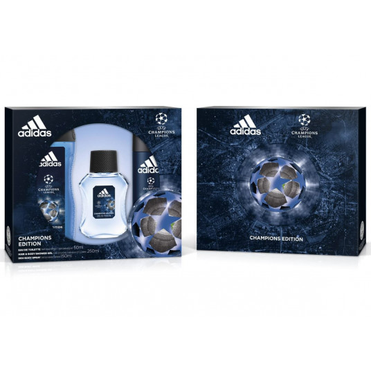 Rinkinys Adidas: Champions Edition, tualetinis vanduo, vyrams, 50 ml + Champions Edition, purškiamas dezodorantas, vyrams, 150 ml + Champions Edition, dušo želė, visiems odos tipams, 250 ml