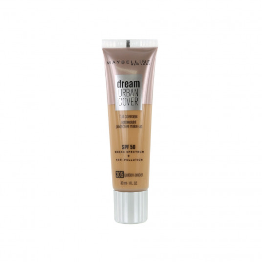 Maybelline, Dream Urban Cover, kreminis pagrindas, 305, auksinis gintaras, SPF 50, 30 ml