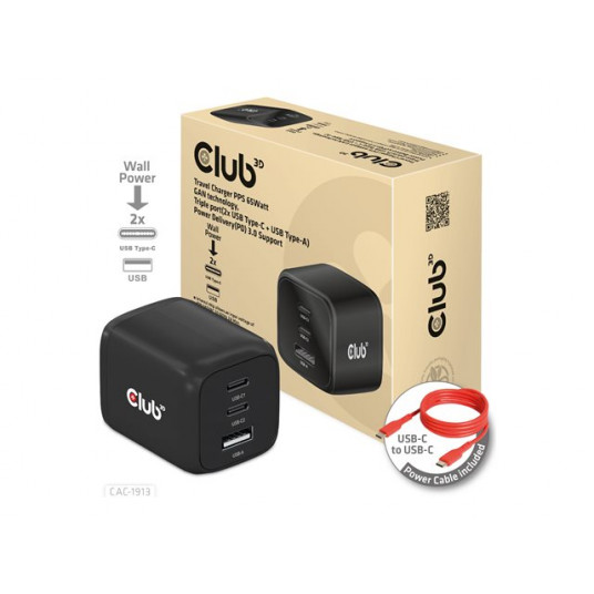CLUB 3D kelioninis įkroviklis 65W GAN Tech