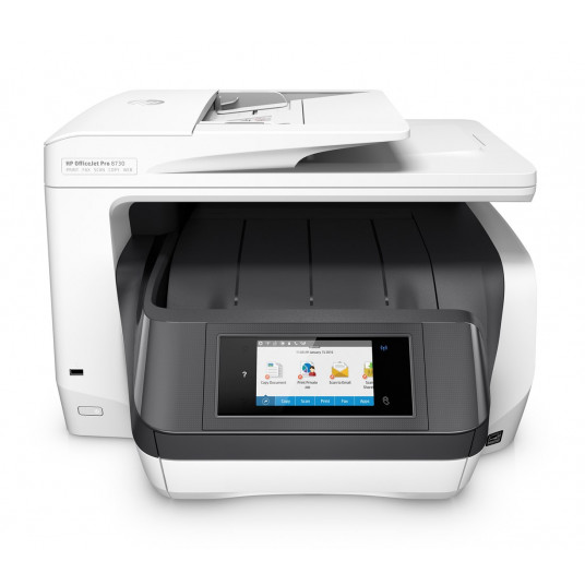 HP OfficeJet Pro 8730 All-in-One spausdintuvas, spalvotas, Spausdintuvas skirtas Home, Spausdinti, kopijuoti, nuskaityti, faksuoti, 50 lapų ADF; USB spausdinimas priekyje; Nuskaityti į el. paštą/PDF; Dvipusis spausdinimas