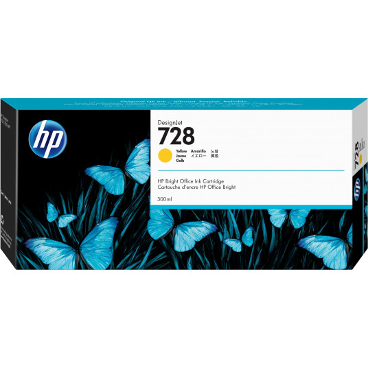 HP 728 300 ml geltona DesignJet rašalo kasetė