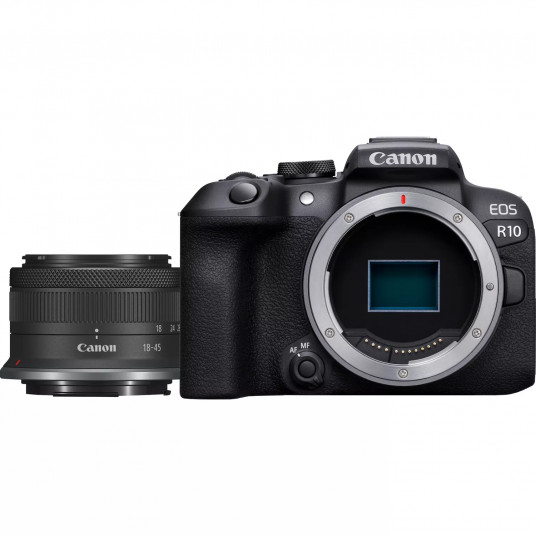 Canon D.CAM EOS R10 RF-S 18-45 IS STM EU26 megapikselių 24,2 MP, vaizdo stabilizatorius, ISO 32000, Wi-Fi, vaizdo įrašymas, rankinis, CMOS, juodas