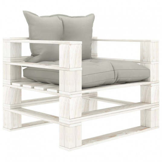 Sodo sofa iš palečių su taupe spalvos pagalvėmis, mediena